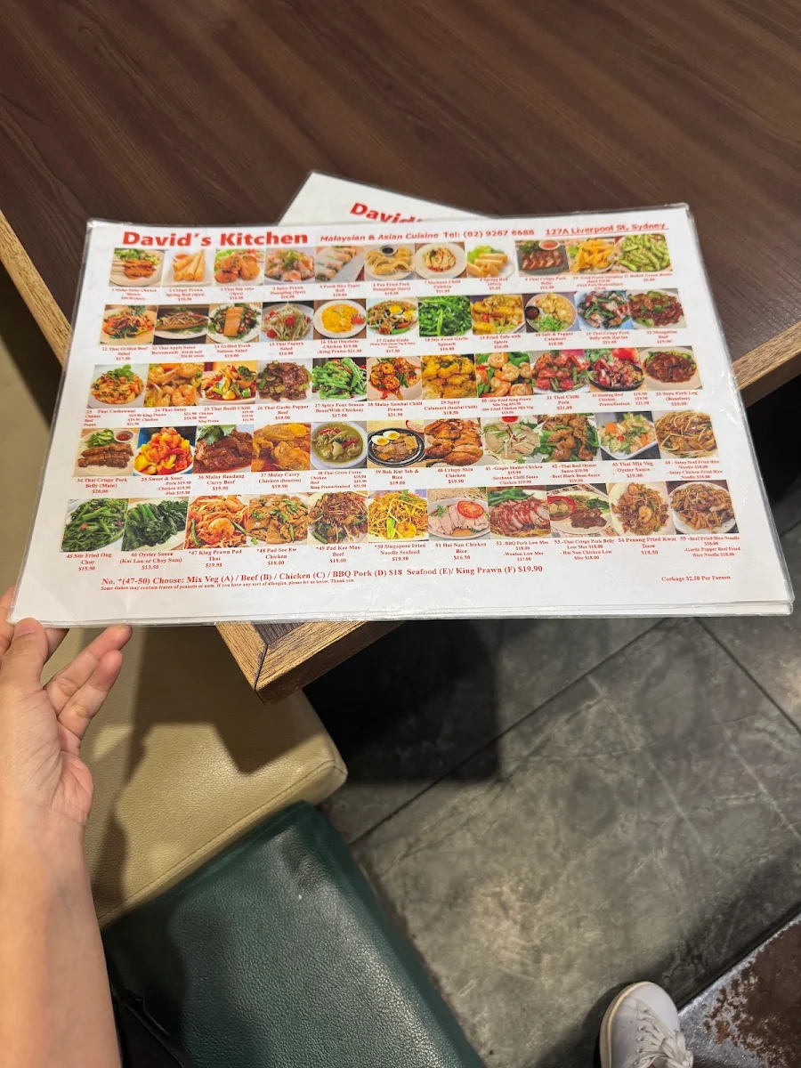 Menu, David's Kitchen