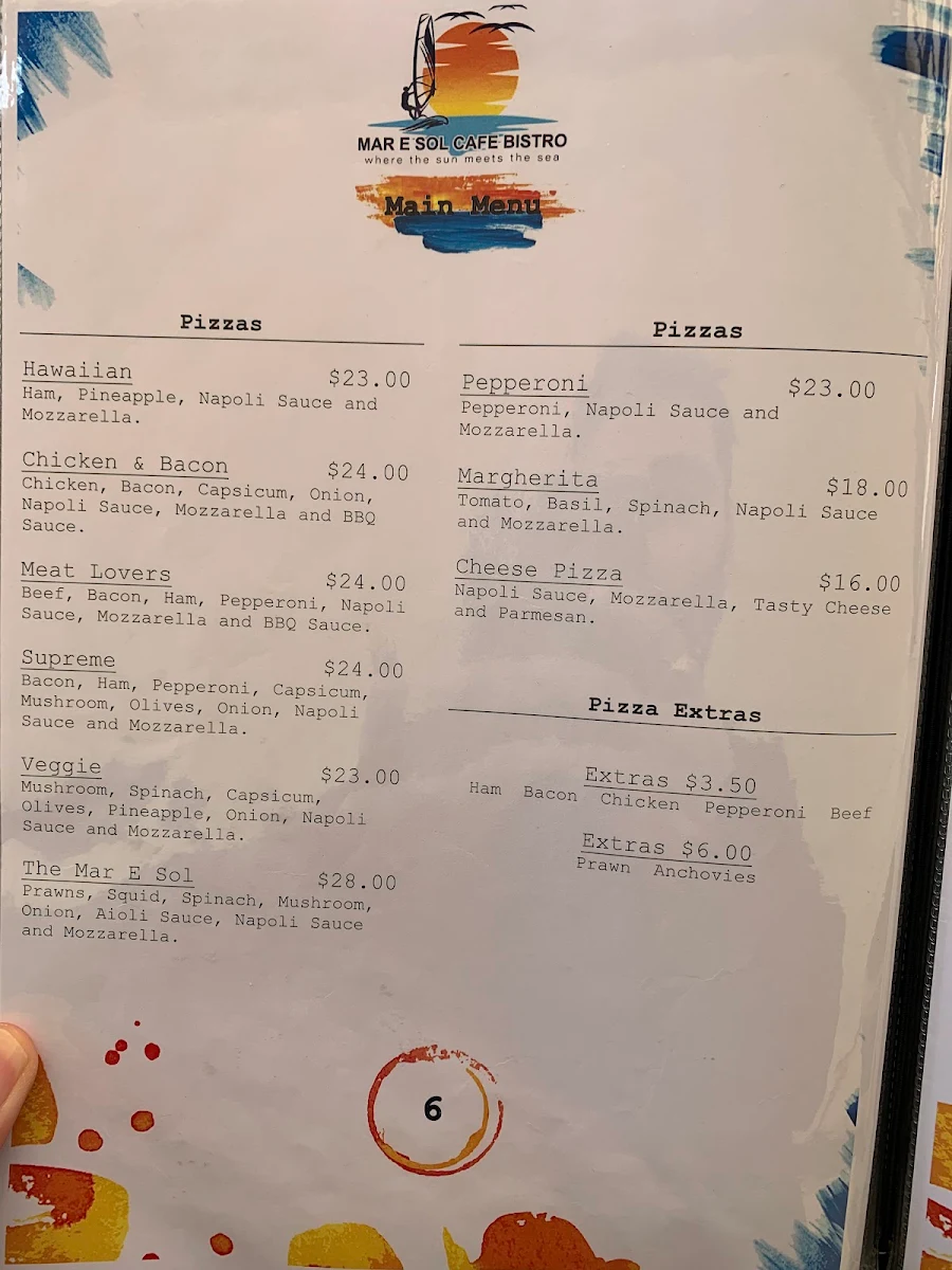 Menu, Mar E Sol Cafe Bistro