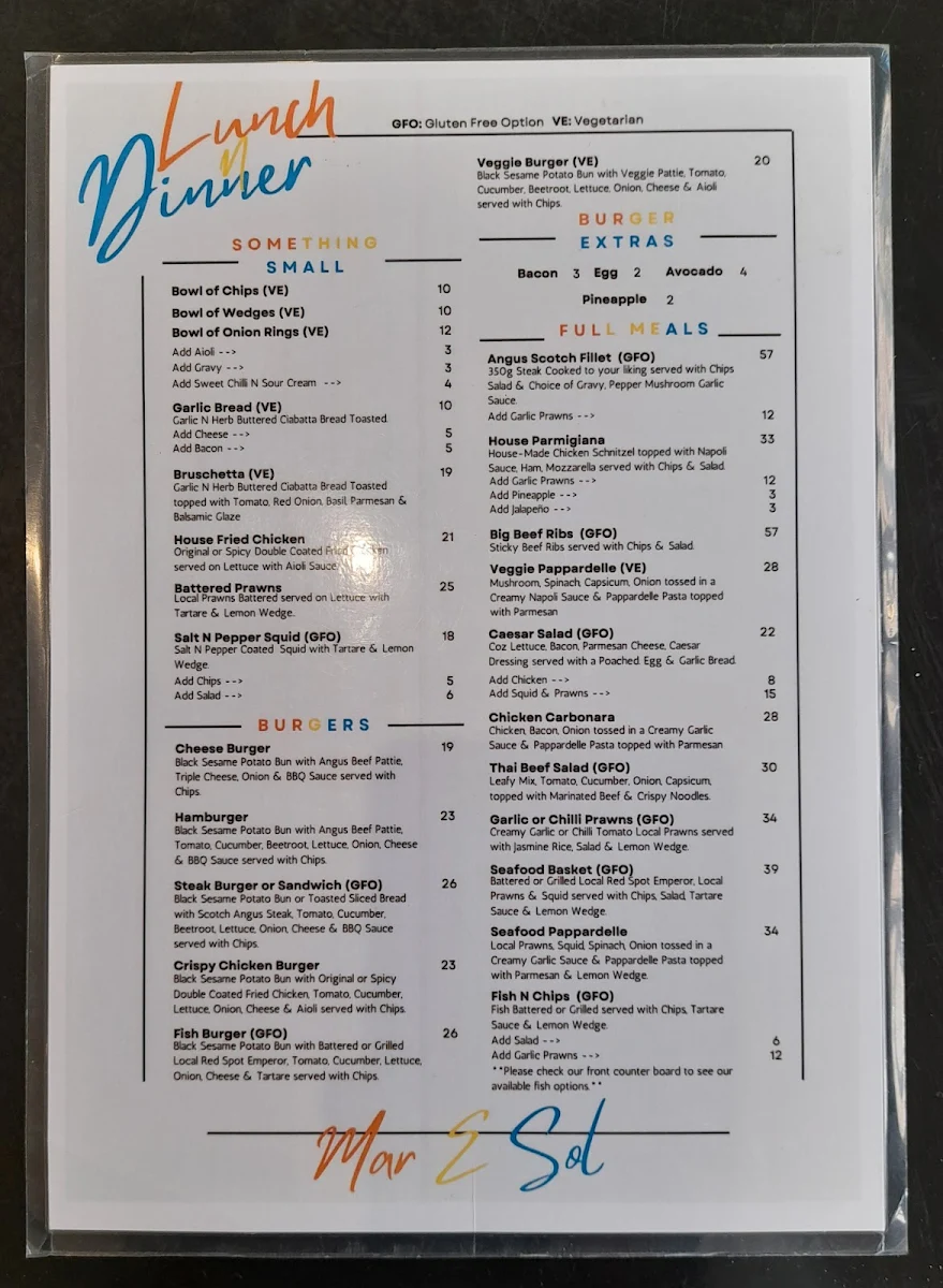 Menu, Mar E Sol Cafe Bistro
