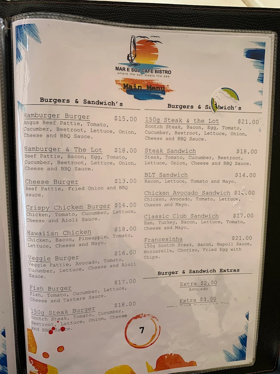 Menu, Mar E Sol Cafe Bistro