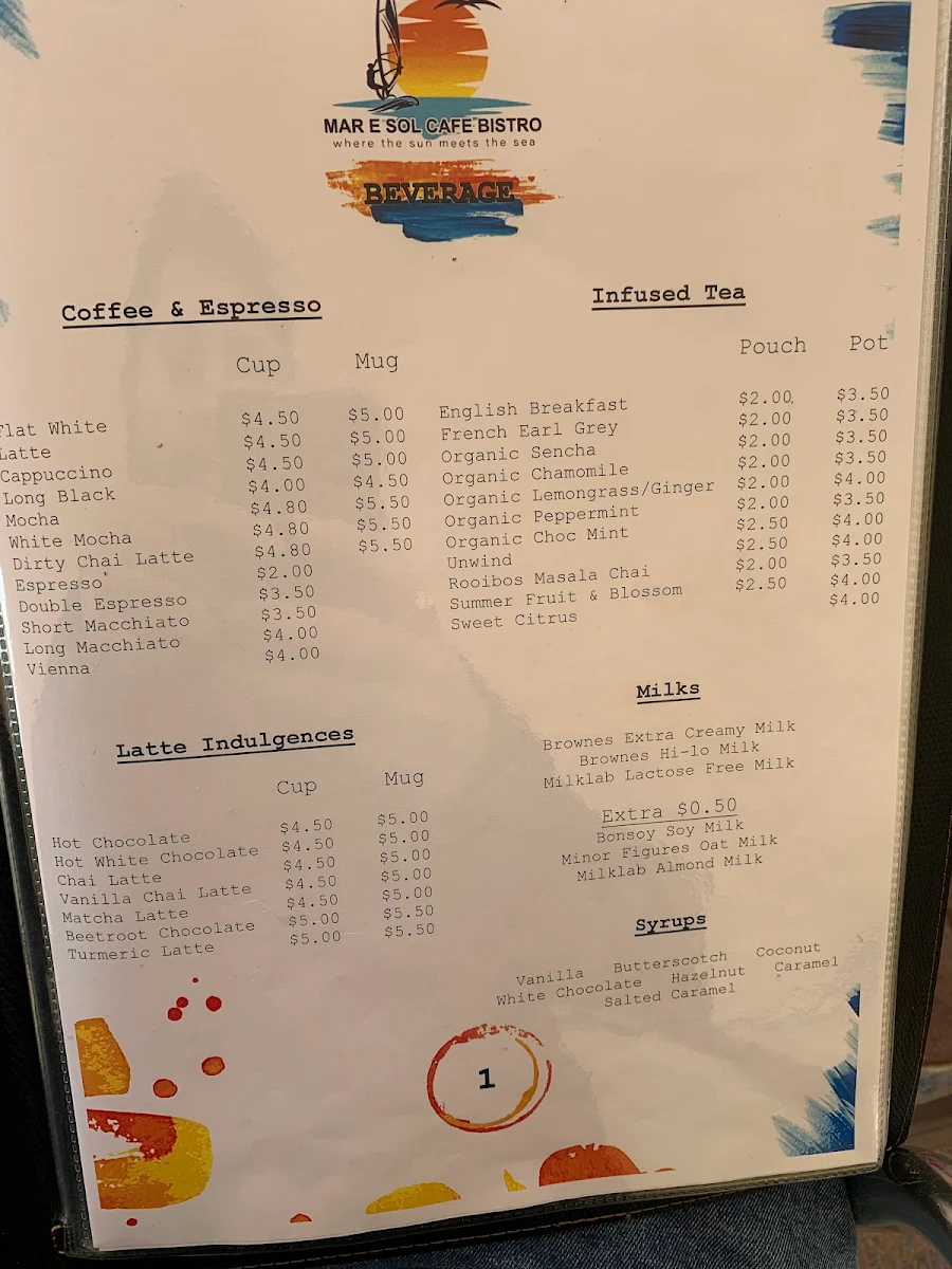 Menu, Mar E Sol Cafe Bistro