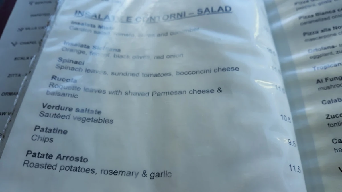 Menu, Renzo's Bar