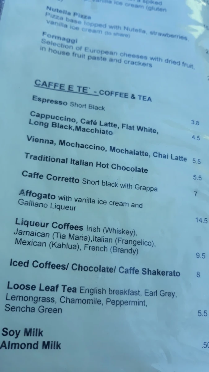 Menu, Renzo's Bar