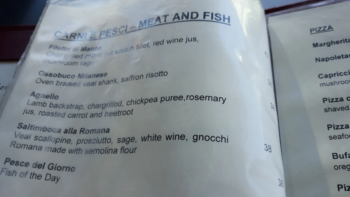 Menu, Renzo's Bar