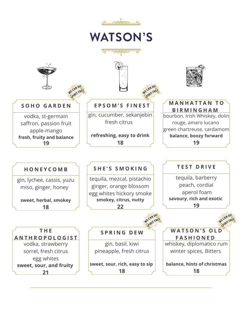 Menu, Watson's