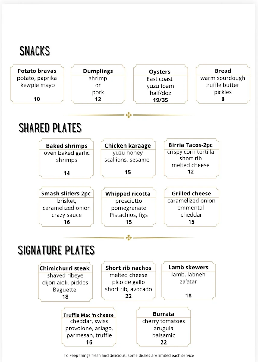 Menu, Watson's
