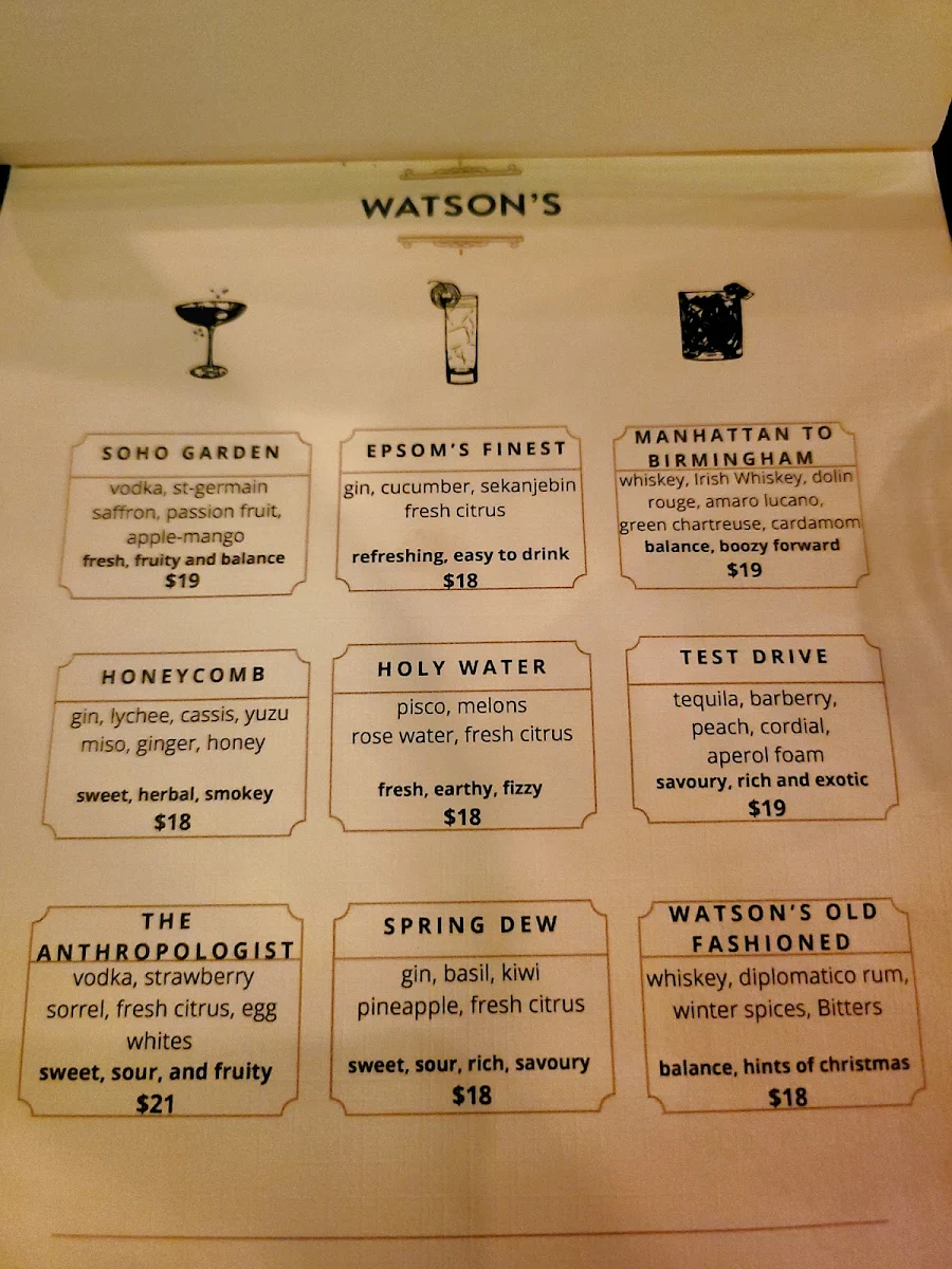 Menu, Watson's