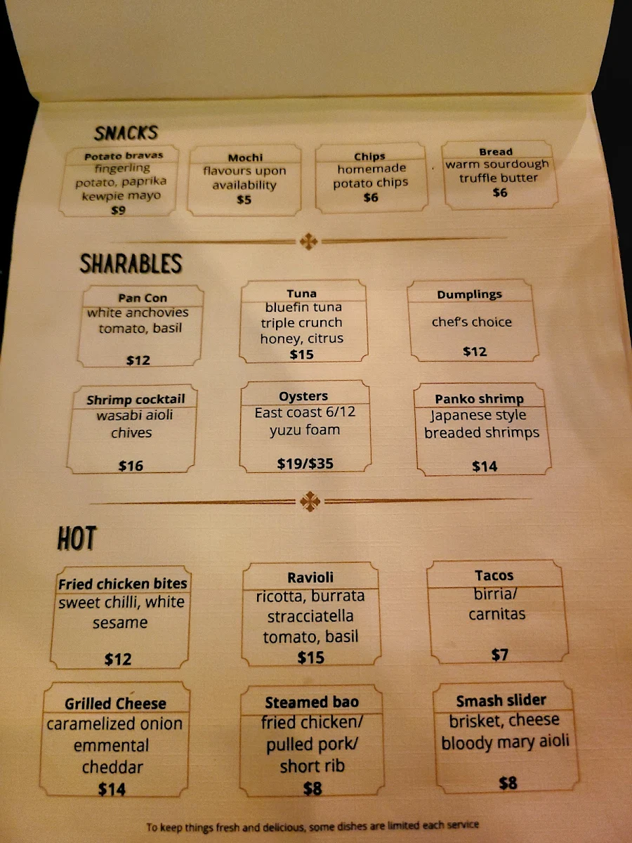 Menu, Watson's