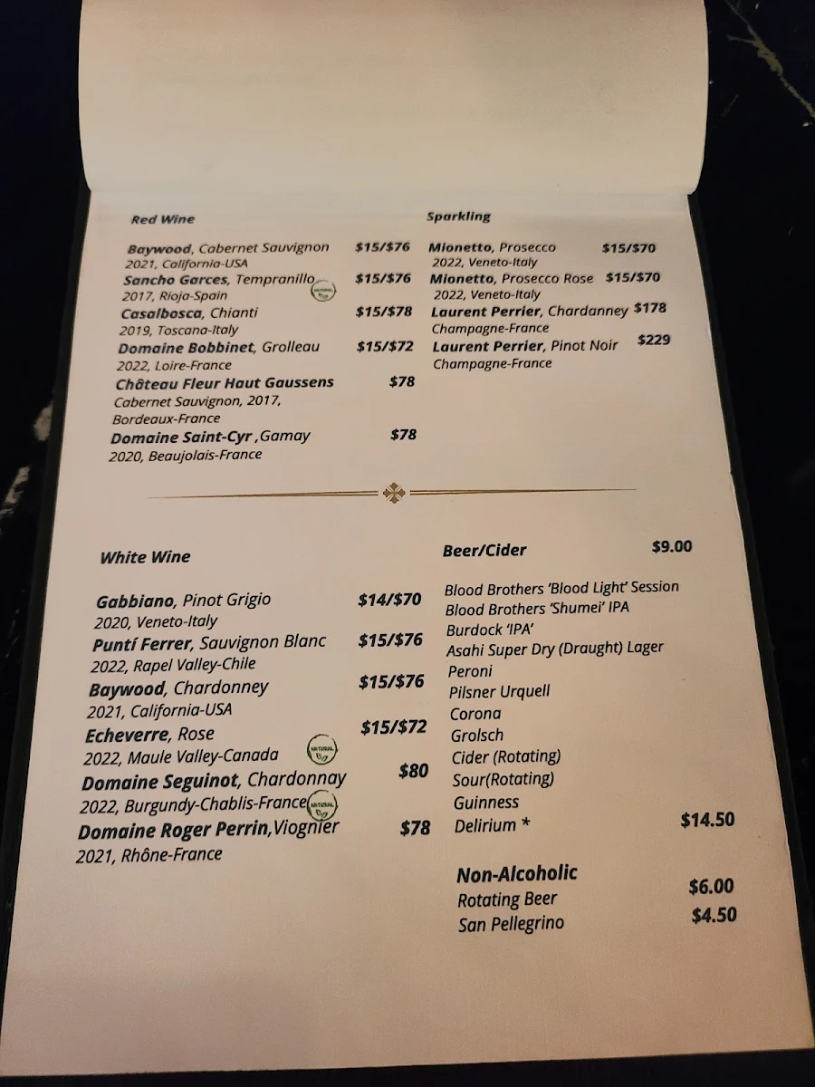 Menu, Watson's