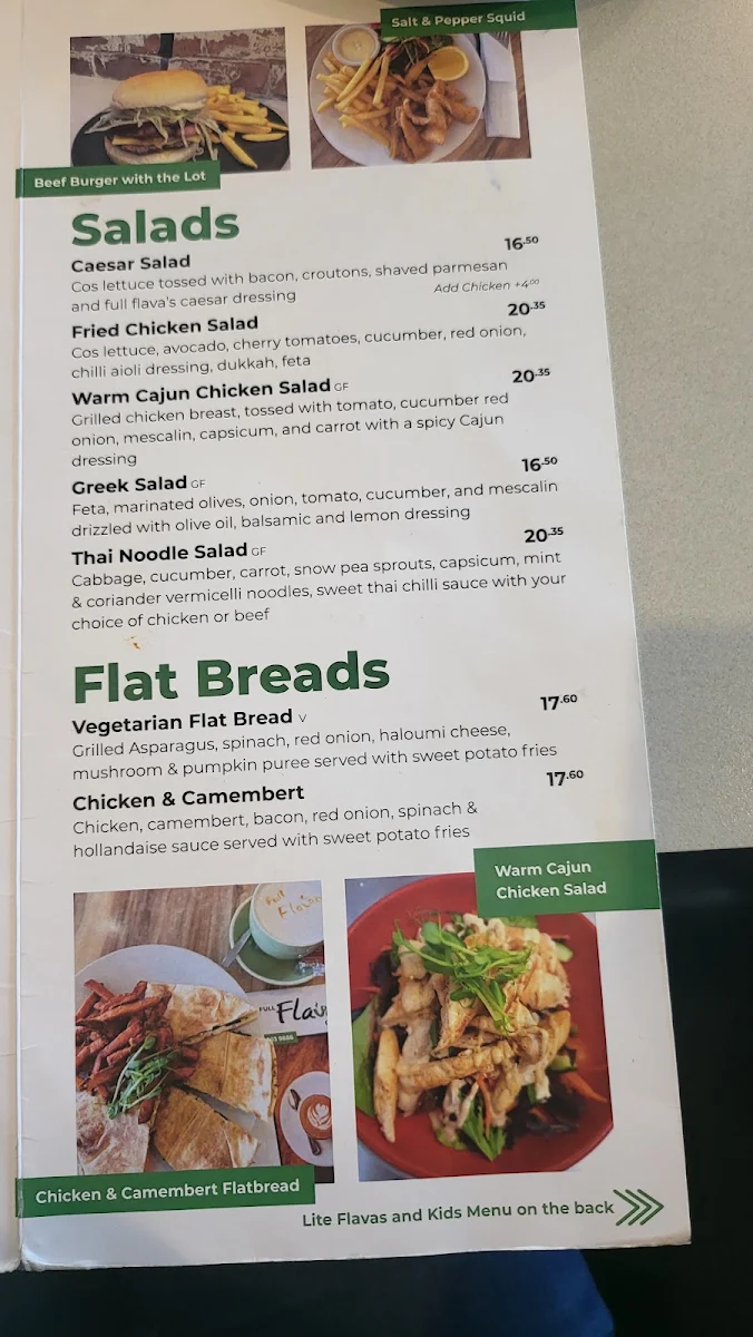 Menu, Full Flava Café