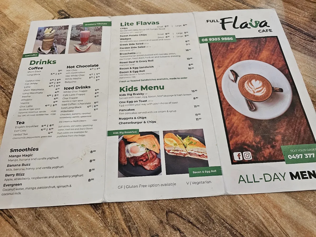 Menu, Full Flava Café