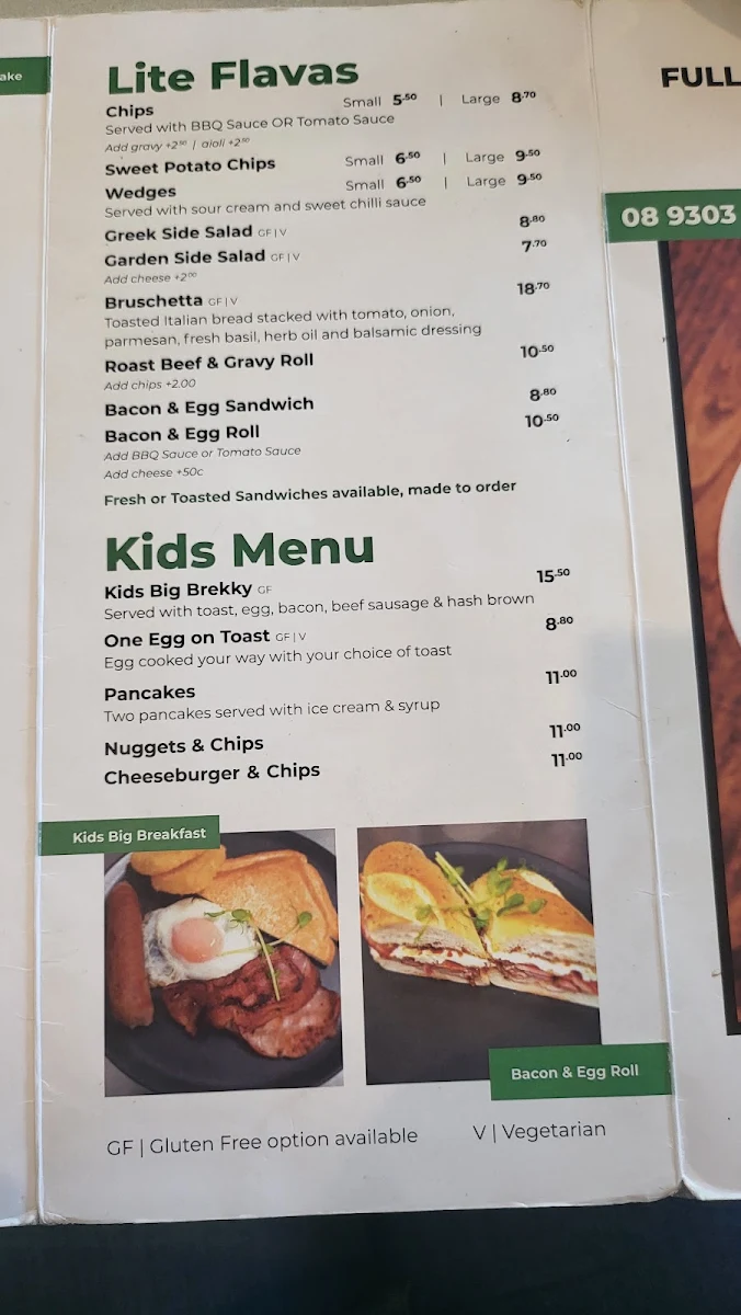 Menu, Full Flava Café