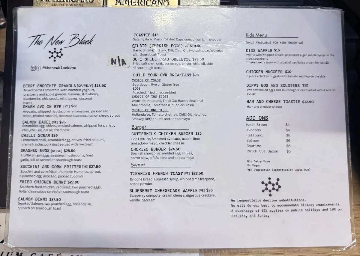 Menu, The New Black