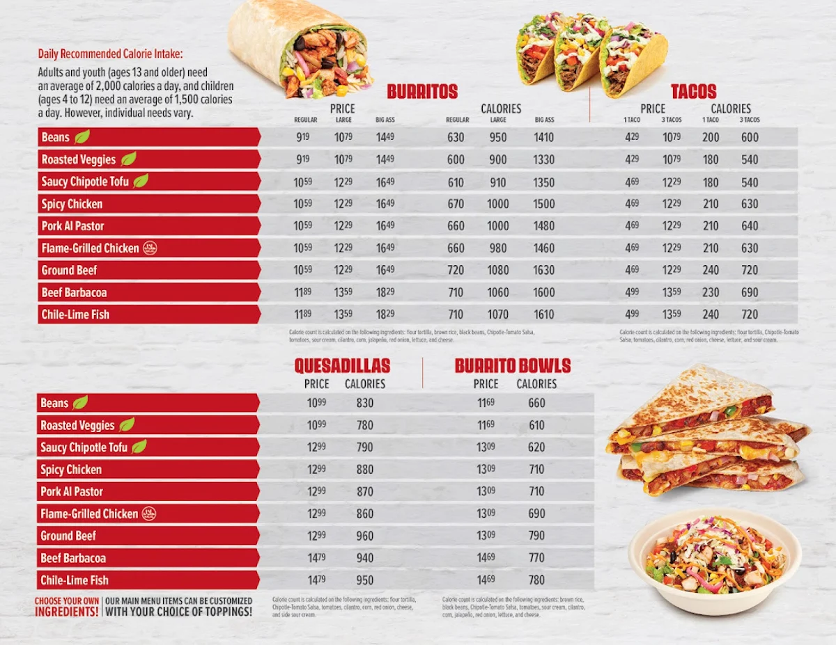 Menu, Quesada Burritos & Tacos
