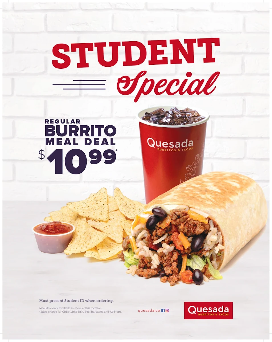 Menu, Quesada Burritos & Tacos