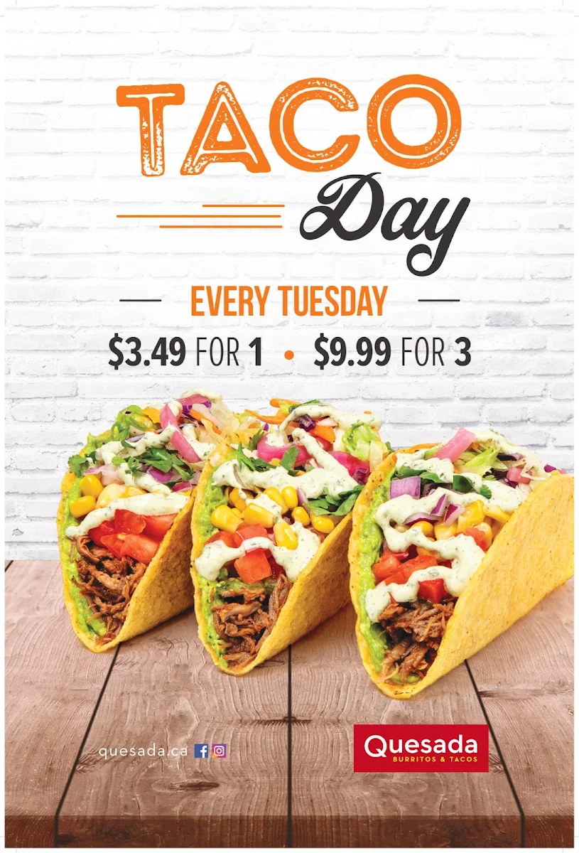 Menu, Quesada Burritos & Tacos