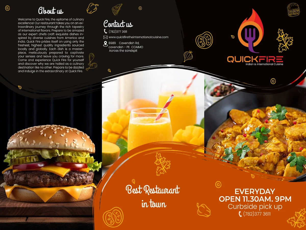 Menu, Quick Fire indian and International Cuisine