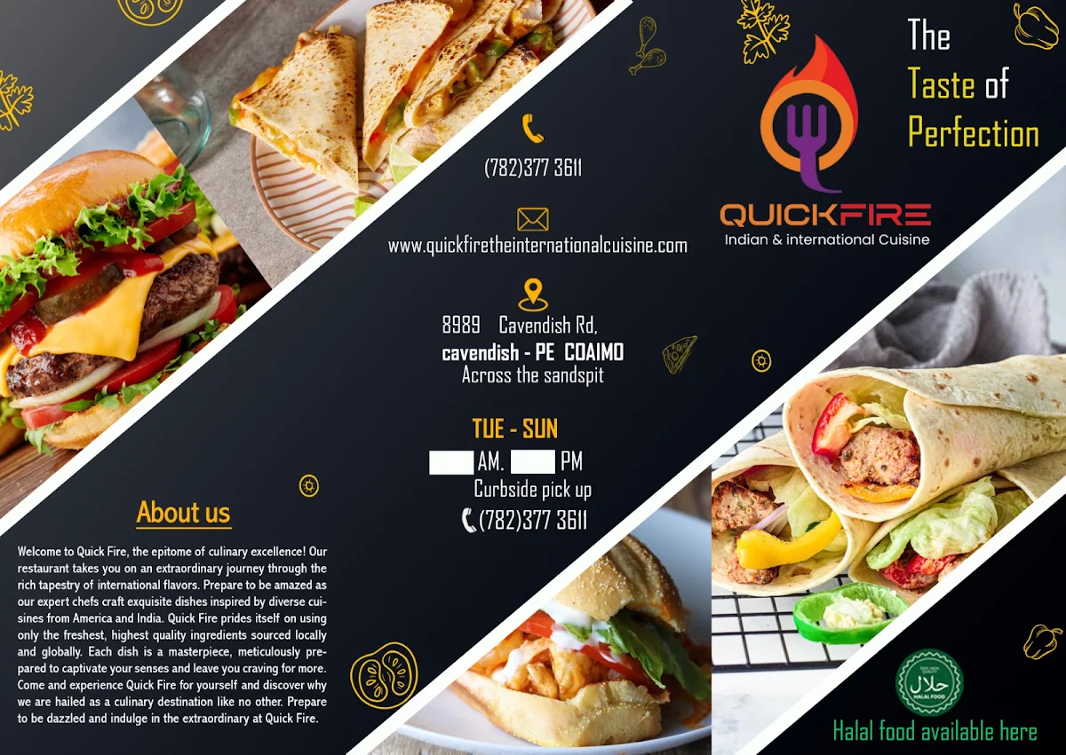 Menu, Quick Fire indian and International Cuisine