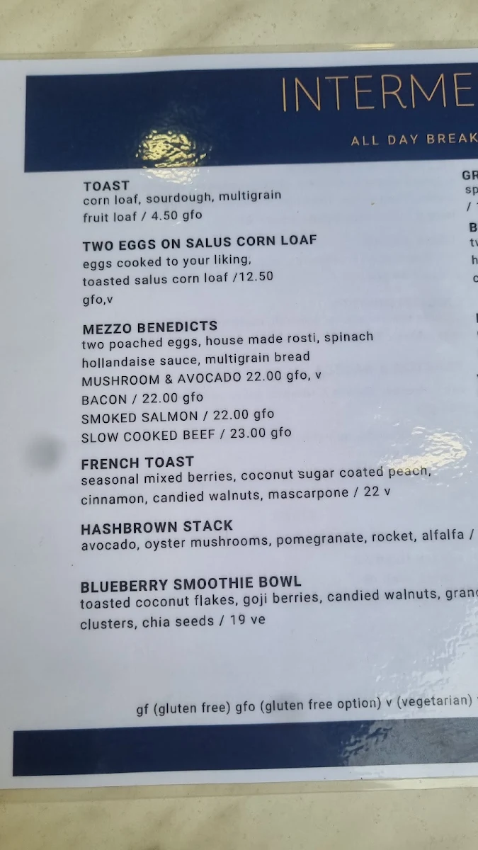 Menu, Intermezzo Cafe