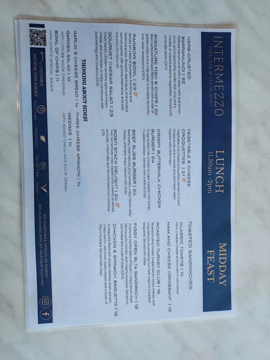 Menu, Intermezzo Cafe