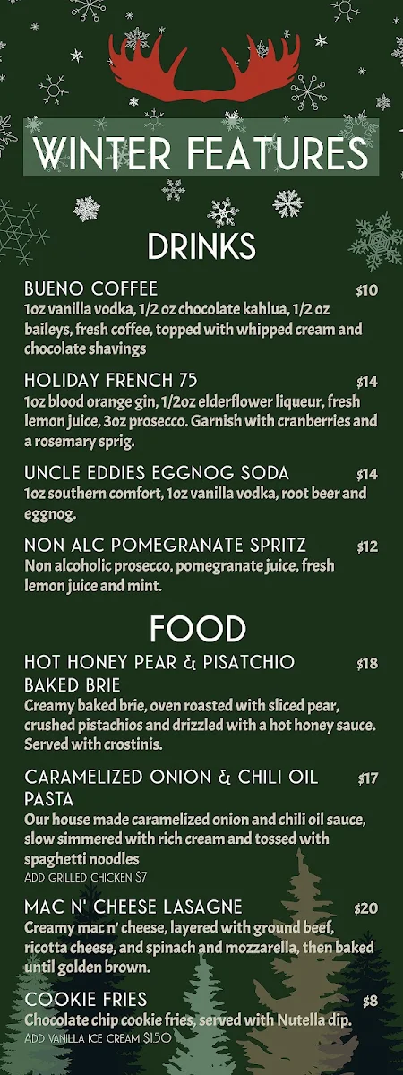 Menu, Moose McGuire's Huntclub