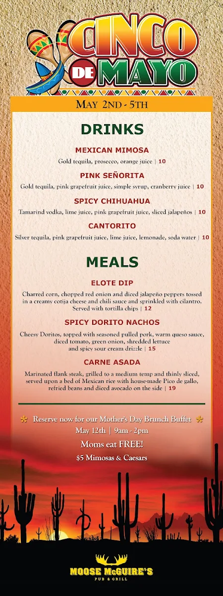 Menu, Moose McGuire's Huntclub