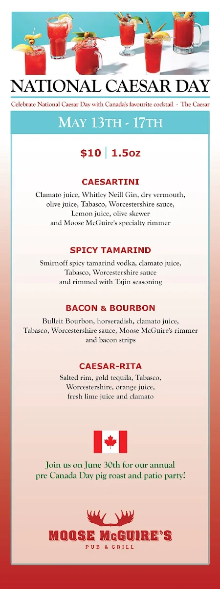 Menu, Moose McGuire's Huntclub
