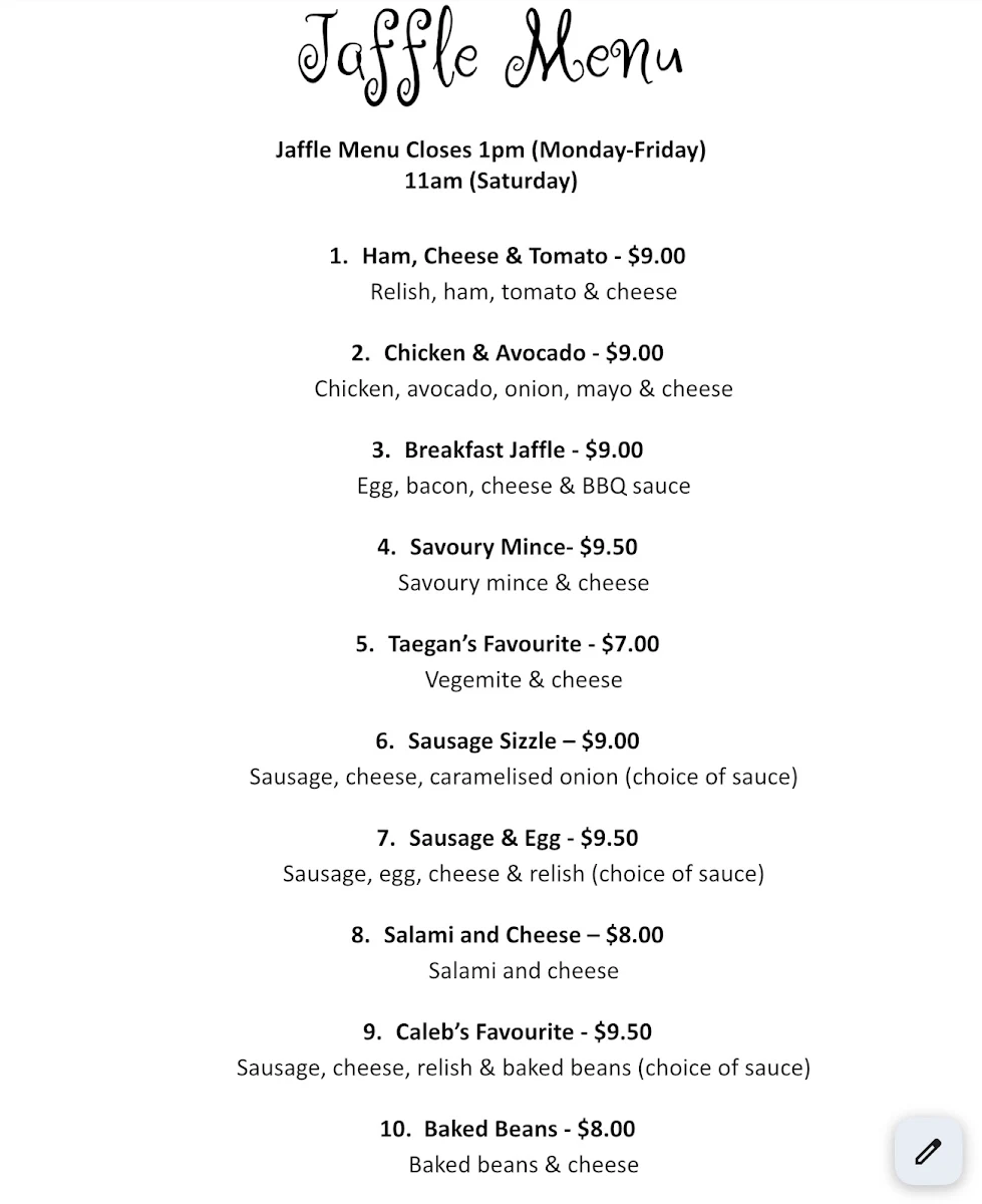 Menu, GGs The Coffee Tree