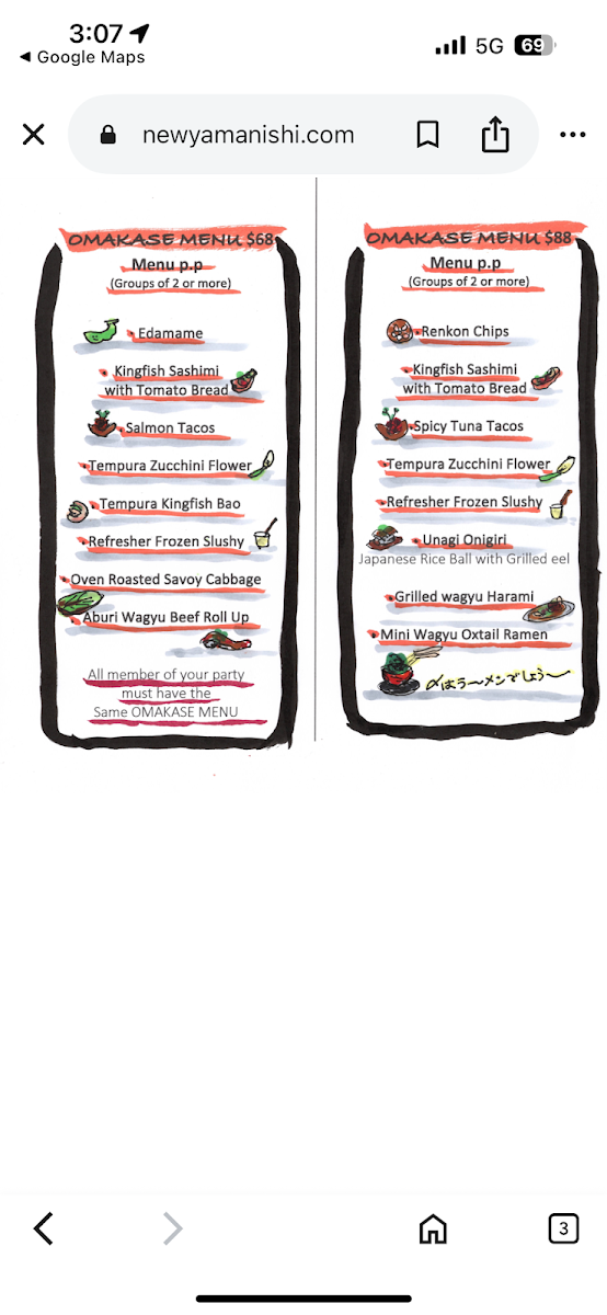 Menu, New Yamanishi