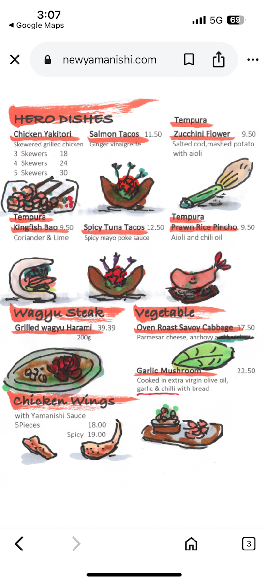 Menu, New Yamanishi