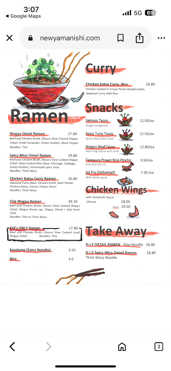 Menu, New Yamanishi