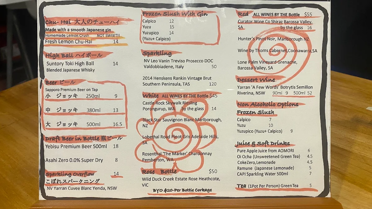 Menu, New Yamanishi