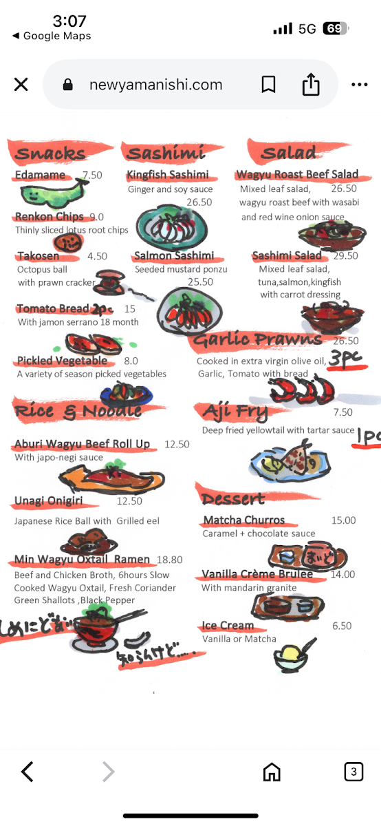 Menu, New Yamanishi