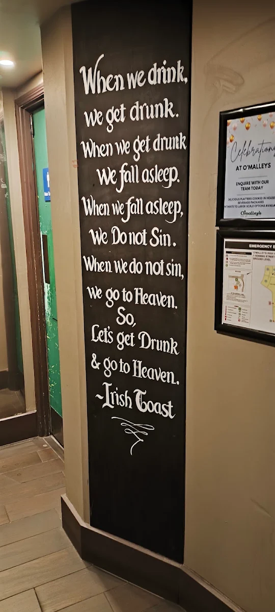 Menu, Foxy Malone's Irish Pub