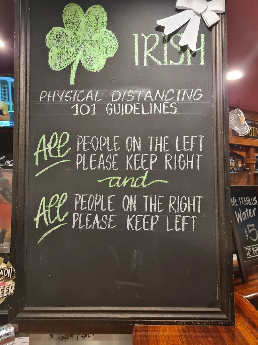 Menu, Foxy Malone's Irish Pub