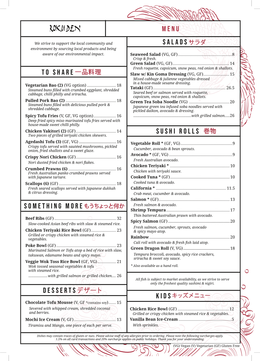 Menu, Roku Den