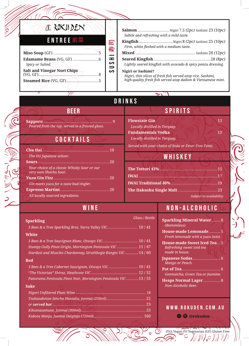 Menu, Roku Den