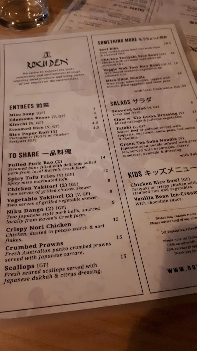 Menu, Roku Den