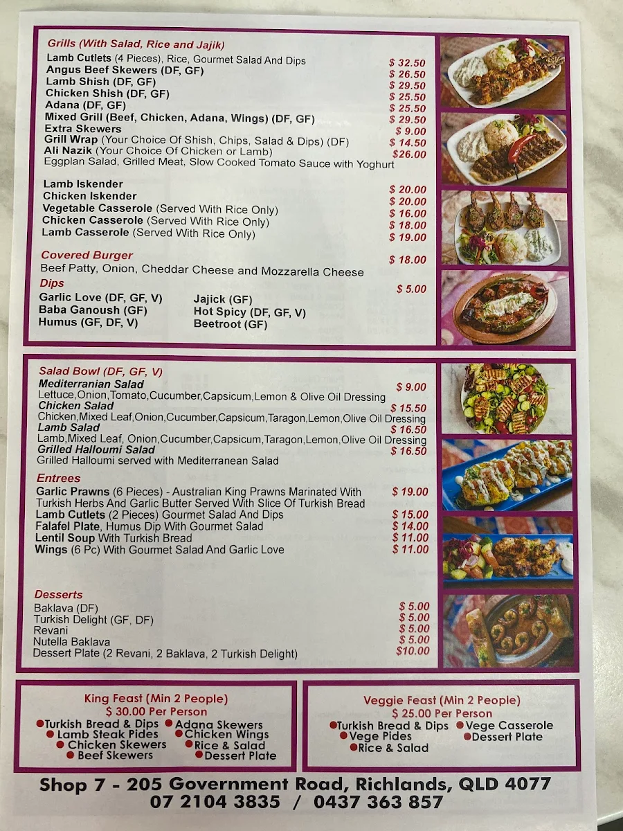 Menu, Mangal Turkish Cuisine