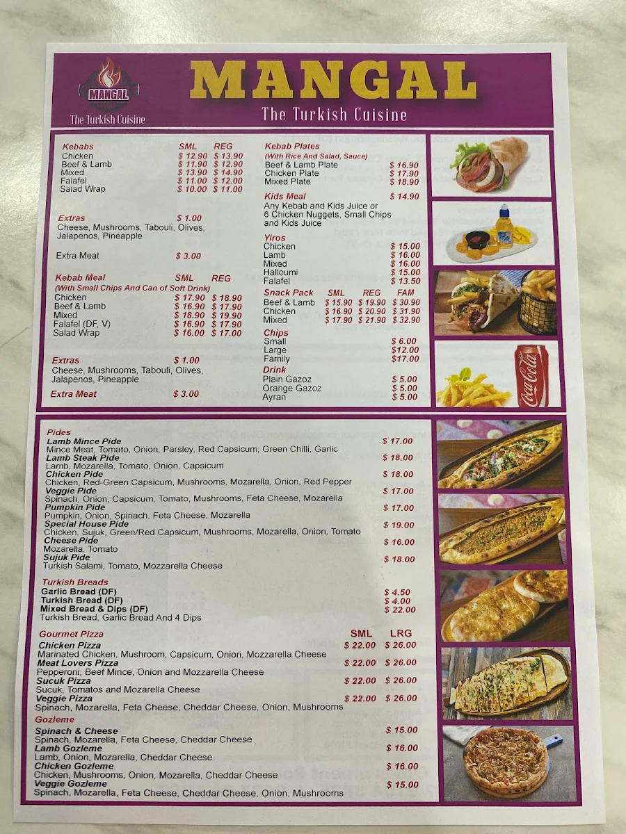 Menu, Mangal Turkish Cuisine