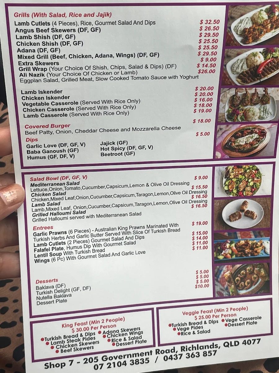 Menu, Mangal Turkish Cuisine