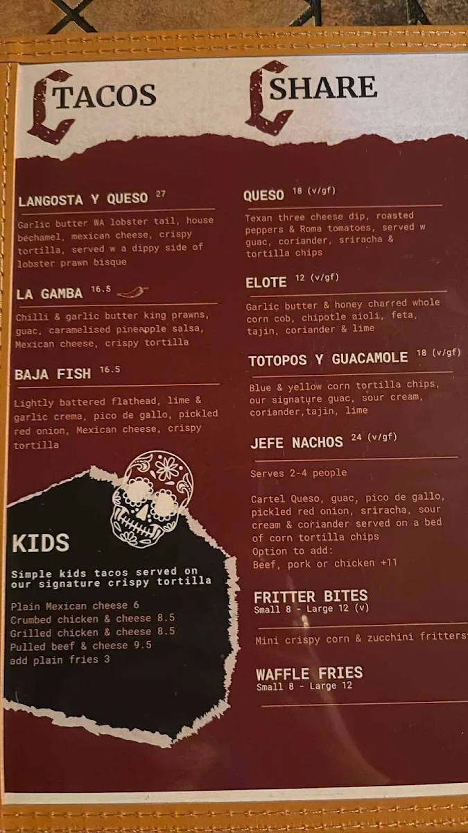 Menu, Cartel Taqueria - Belco