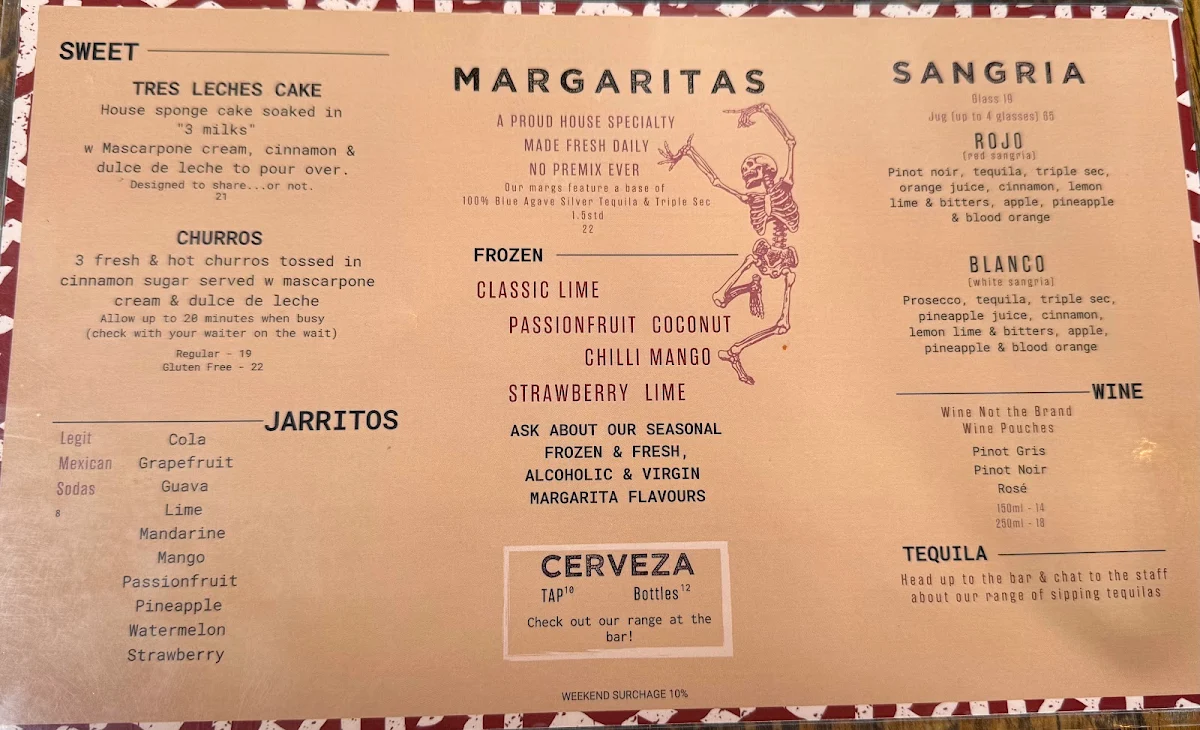 Menu, Cartel Taqueria - Belco