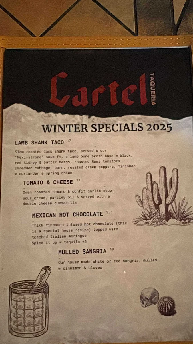 Menu, Cartel Taqueria - Belco