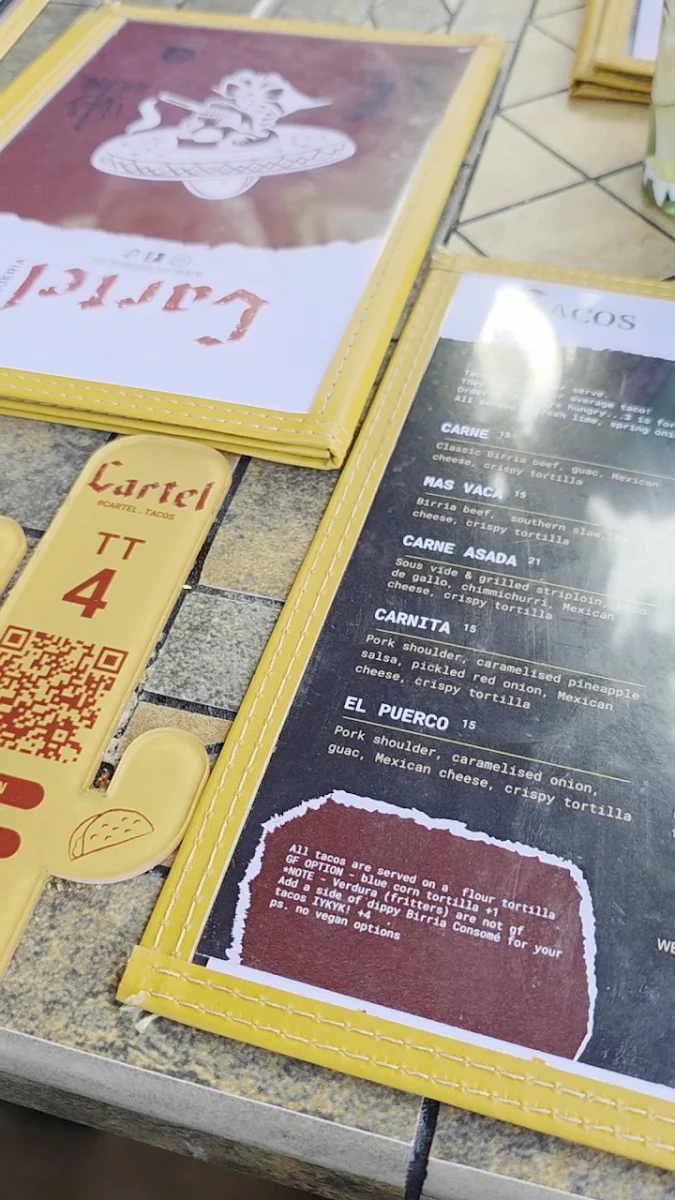 Menu, Cartel Taqueria - Belco