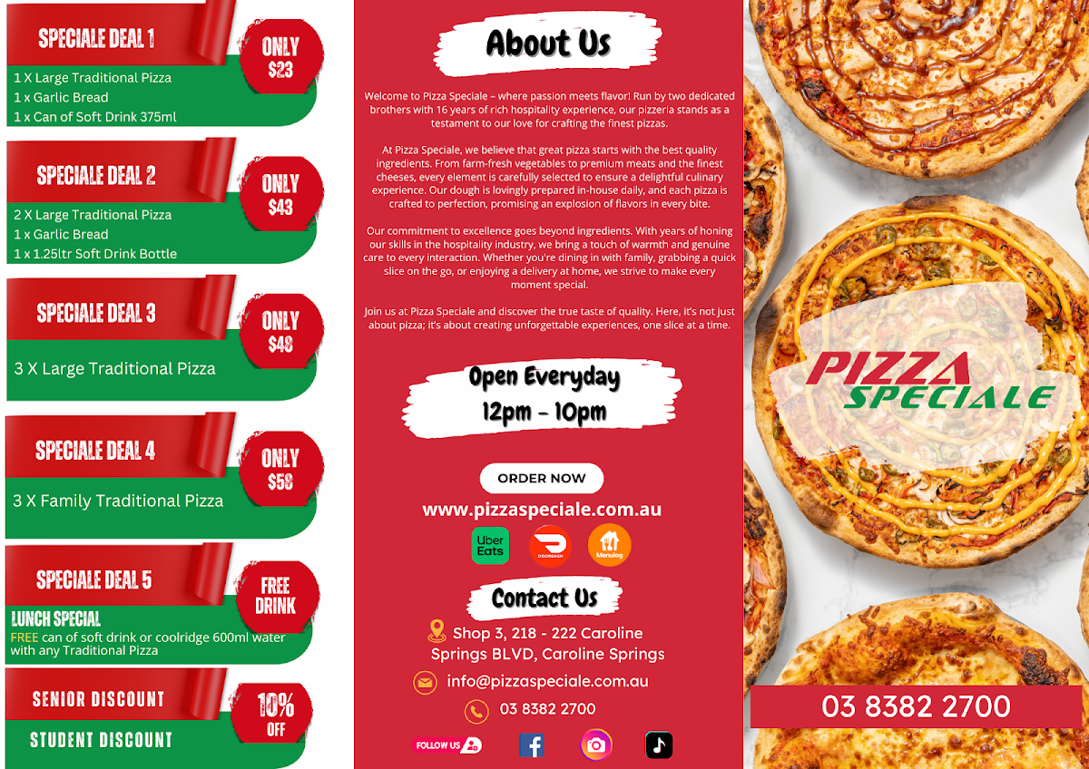 Menu, Pizza Speciale Caroline Springs