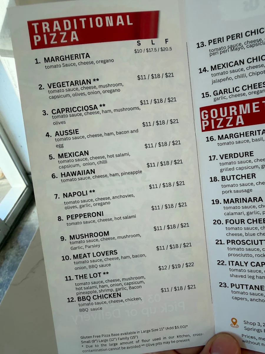 Menu, Pizza Speciale Caroline Springs