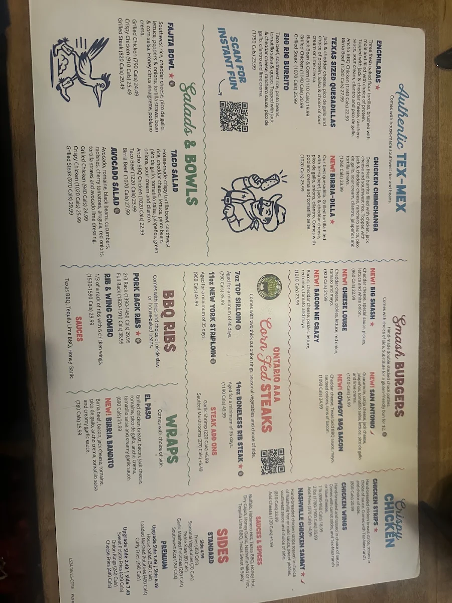Menu, Lone Star Texas Grill