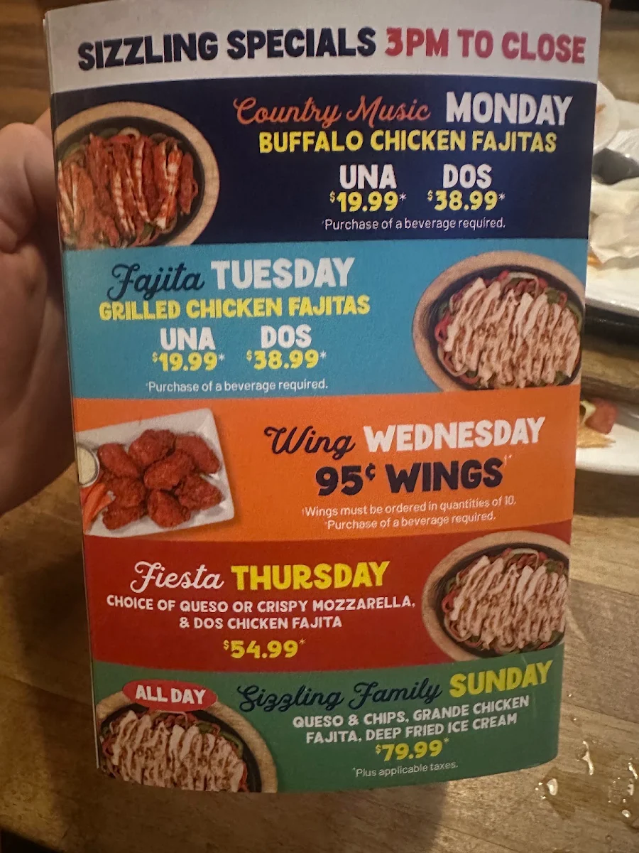 Menu, Lone Star Texas Grill