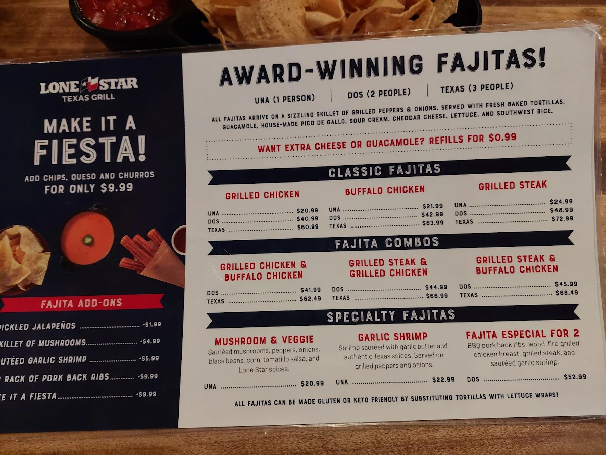 Menu, Lone Star Texas Grill